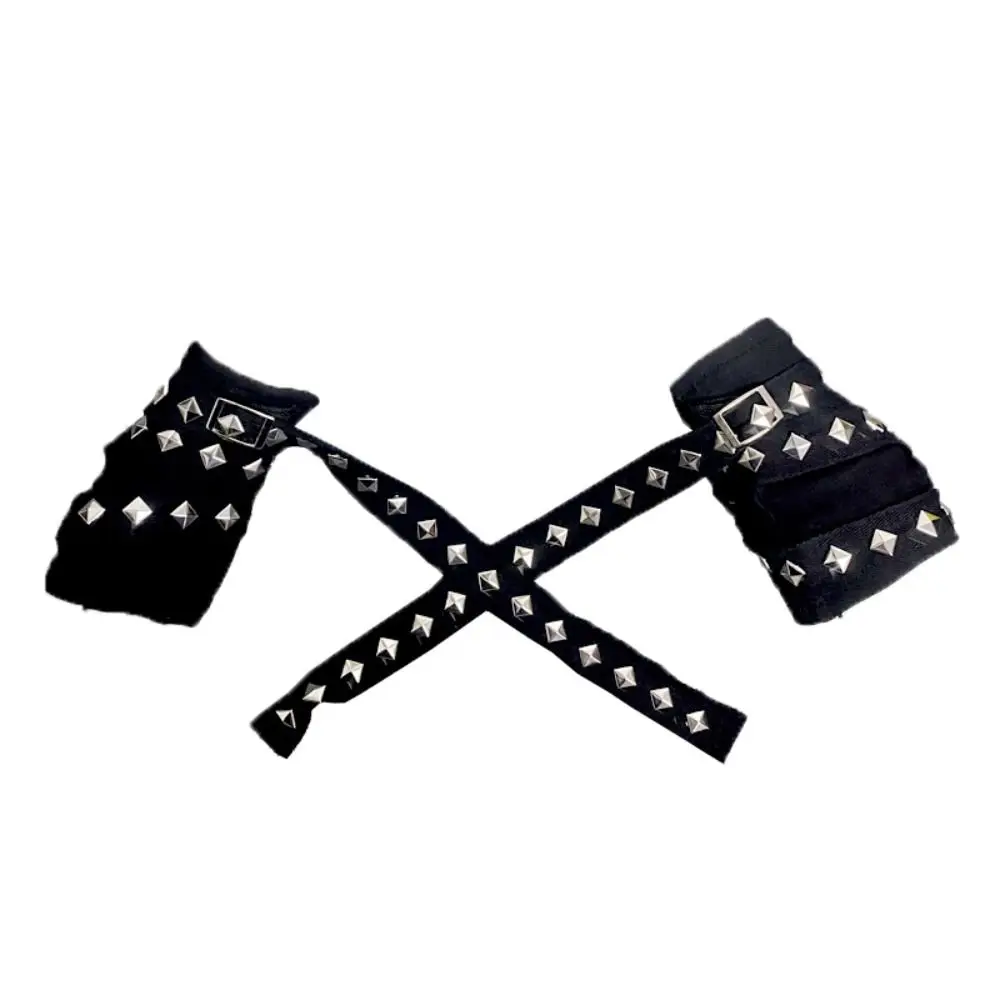 Unique Rope Cross Rivet Gloves Korean Style Hip hop Fingerless Gloves Y2k Harajuku Short Arm Warmer Men/Women