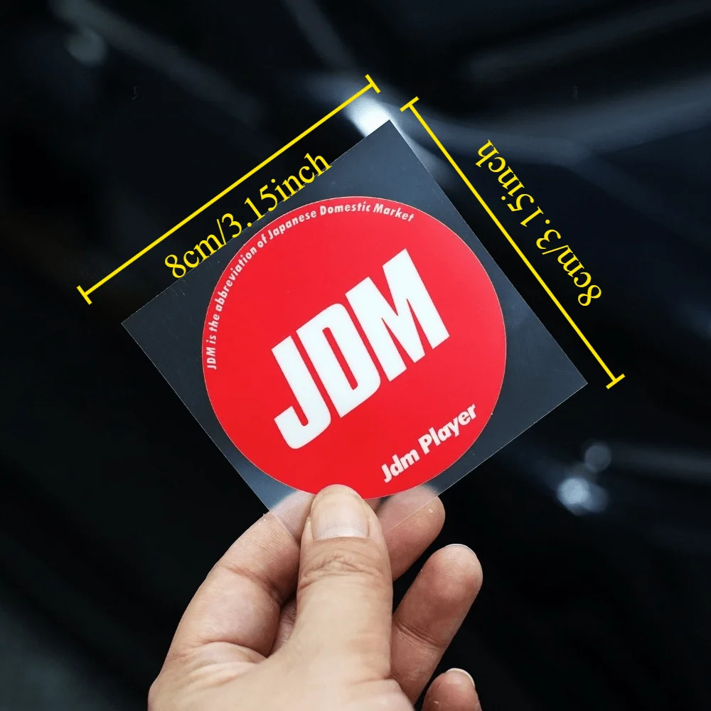 1PC Red Round JDM Static Cling Window Decal Removable No‑Glue Car Interior Sticker