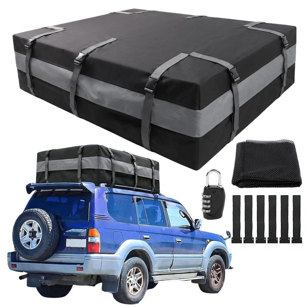 Sac de toit de voiture antidérapant de 20 pieds cubes, imperméable, avec 10 crochets de compression robustes et tapis antidérapant, et crochets de porte pour SUV, fourgonnette, berline, Jeep