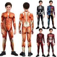 Kids Muscle Skeleton Superhero Cosplay Bodysuit Boys Girls Hero Attack on Titan Jumpsuit Halloween Party Game Zentai Suit