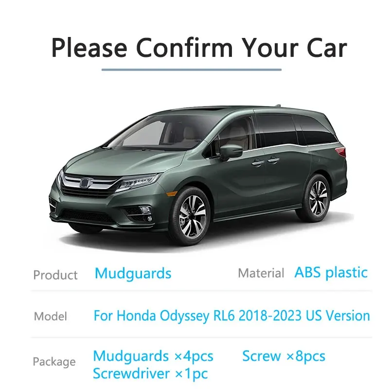 For Honda Odyssey RL6 2018~2023 2019 MK5 4x Mudguards US Version MudFlaps Front Rear Wheel Protector Splash Guards Fender Car