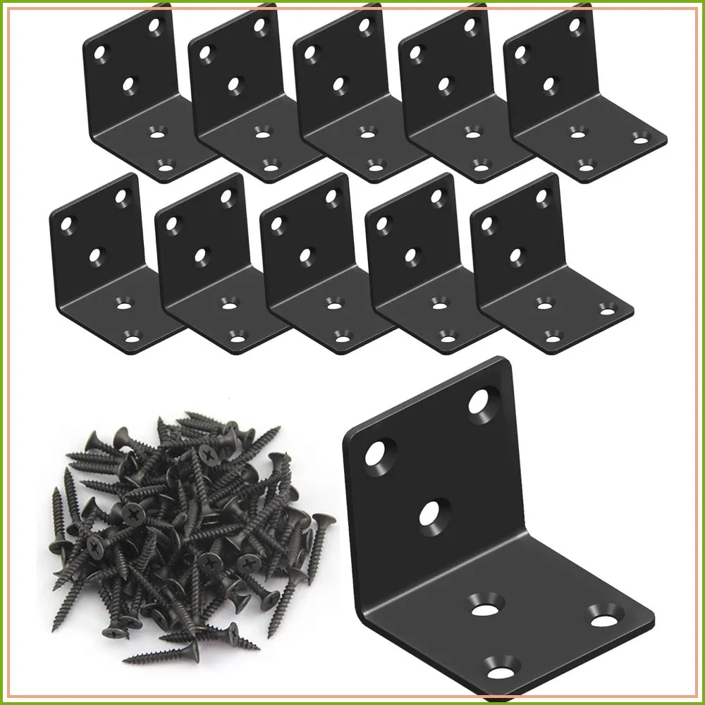 Heavy Duty L-Shape Shelf Bracket, Black Steel Corner Brace, 16 Pack with Screws