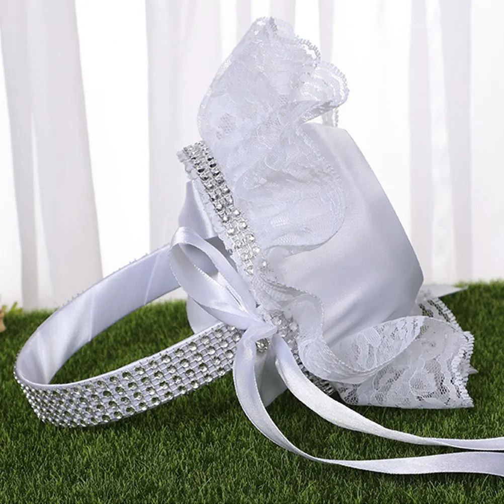 

2 Pcs Wedding Flower Baskets Elegant Cloth Storage Butterfly Bow Baskets for Bridal Party Decorations Lace Garland