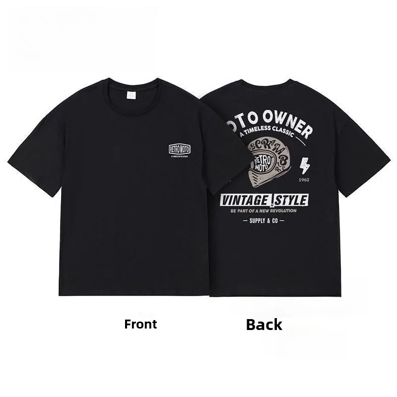 Men T-shirt Retro Motorcycle Owner Series Male and Female Couples American Casual Summer Cotton Loose Short-sleeved T-shirt