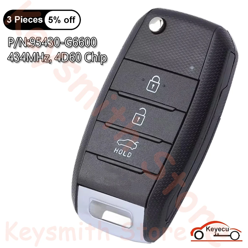 

KEYECU 3 Buttons 434MHz 4D60 Chip for Kia Picanto 2017 2018 2019 Auto Upgraded Flip Remote Key Fob P/N:95430-G6600 OKA-No39/876T