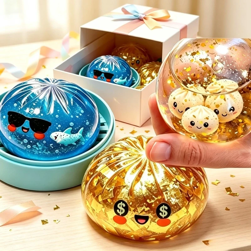 Image of Glitzer-Hai-Dumplings: Weiches, langsam rückfederndes Mini-Brötchen-Fidget-Spielzeug mit Dampfgarer – Gekochtes, gefülltes Brötchen für Erwachsene, Festivalgeschenke
