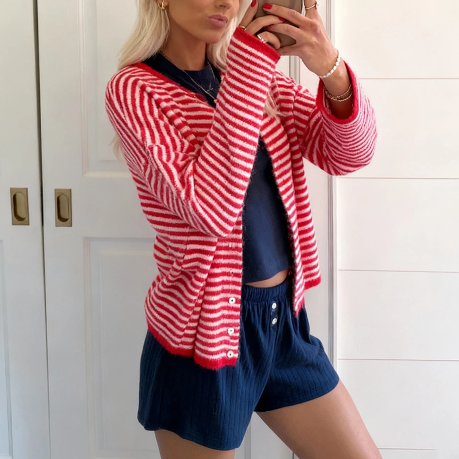 Cardigan à rayures Y2K pour femmes, vêtements d'extérieur en tricot à manches longues, pull à la mode pour femmes, hauts de printemps