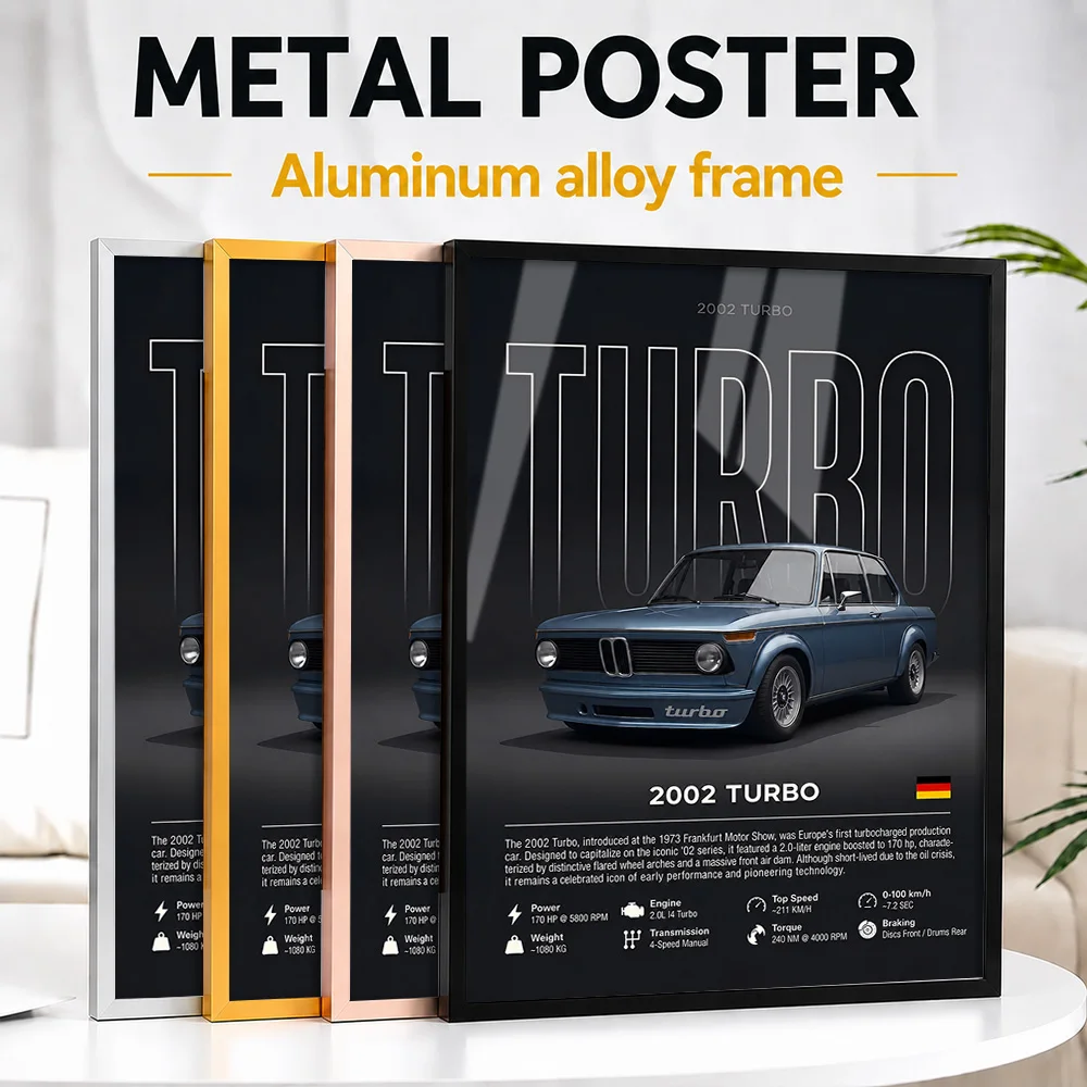 Germany 2002 Turbo Automotive Metal Poster With Aluminum Alloy Frame Personalized Photo Urban Motion Style Wall Art For Garage