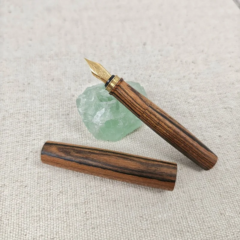 Premium Tiger Skin Wood Grain Pocket Fountain Pen Gold Sandalwood German Schmidt No.5 Pen Tip Simple Premium Gift Stationery Pen