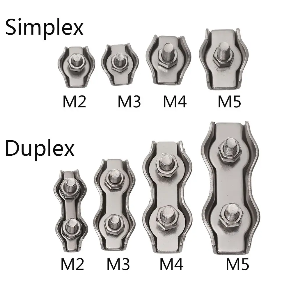 5Pcs M2-M5 Stainless Steel Simplex 1/2-Post Bolt Clip Wire Rope Cable Clamp Caliper Rope Simple Grip