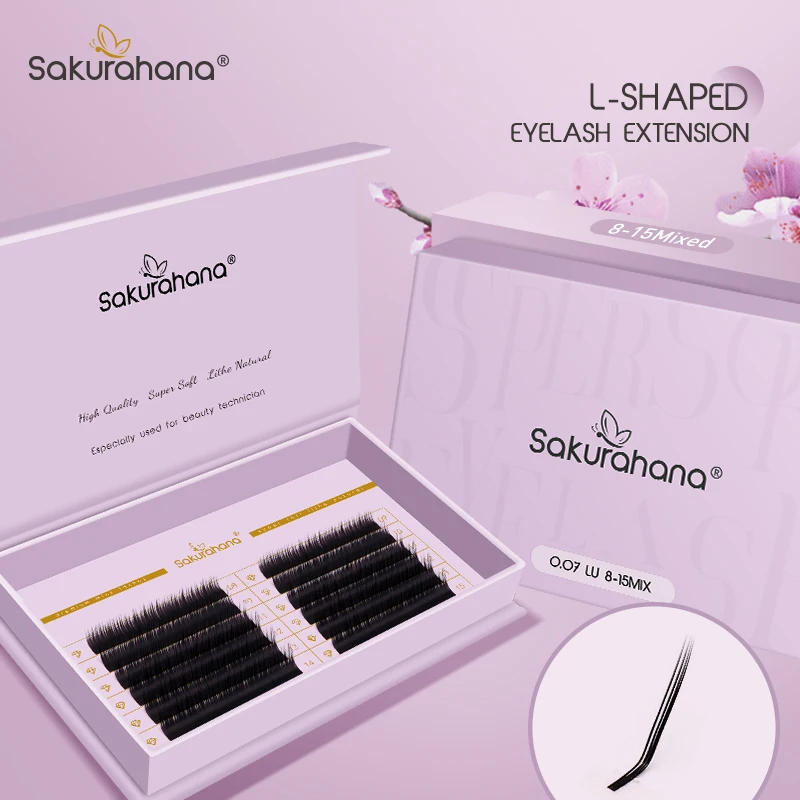 

SAKURAHANA L shape Eyelash Extensions LU LC LD L Curl Matt Black PBT Mink Individual Fake Eyelashes Premade Volume Fan Lashes