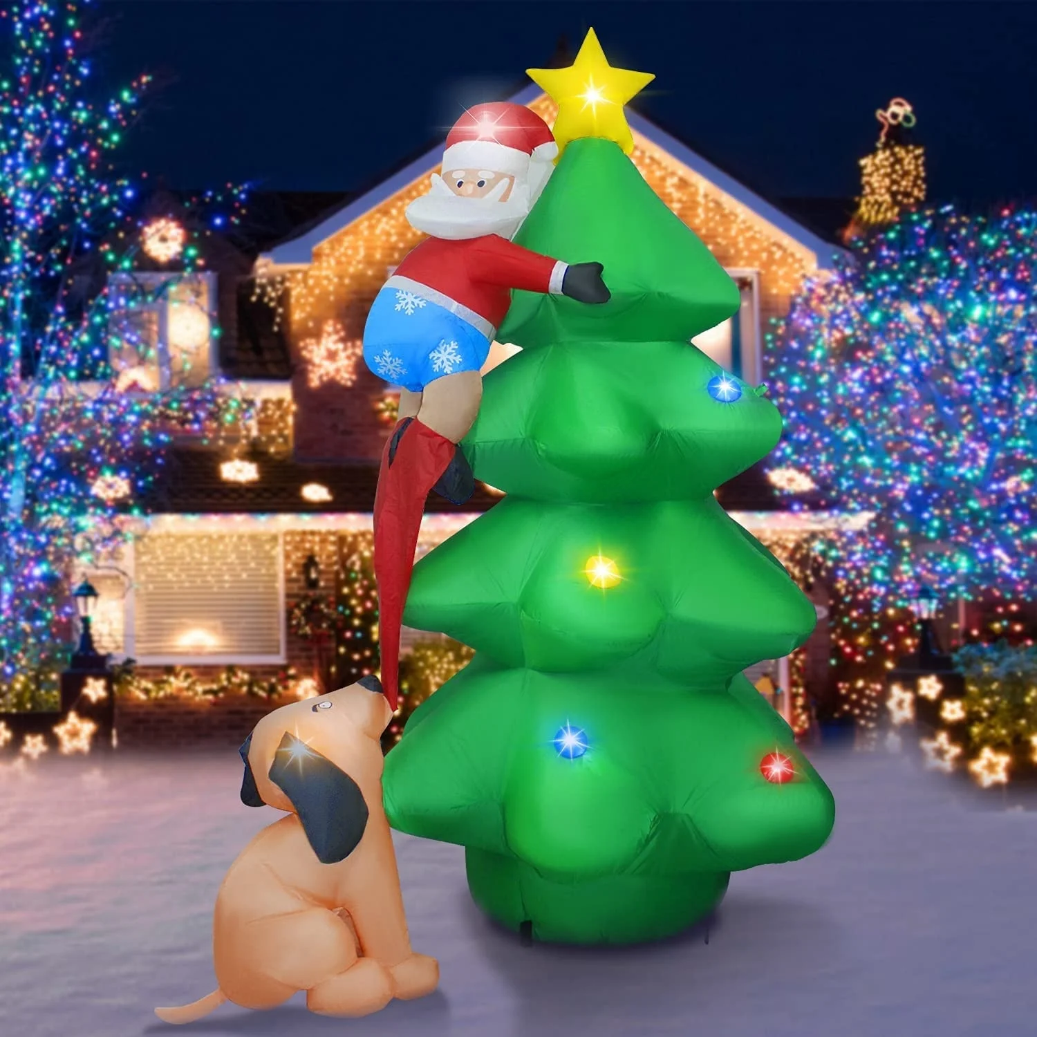 6-foot inflatable Christmas decorations, Santa Claus and dogs inflatable Christmas trees, LED inflatable Christmas decorations