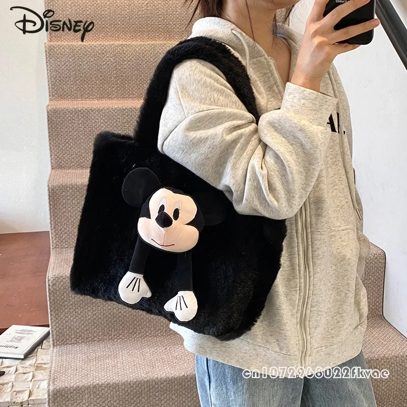 Disney Mickey 2025 nuevo bolso de muñeca para mujer, bolso de muñeca de felpa de alta calidad a la moda para niñas, bolso de almacenamiento de ocio de dibujos animados para mujer