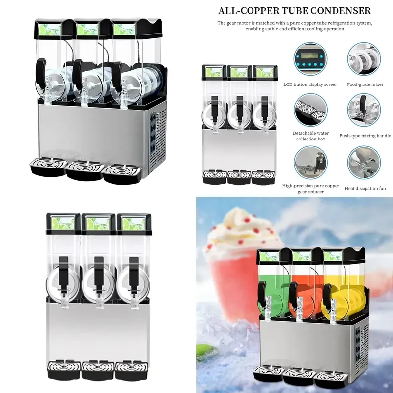 for Heavy Commercial Stainless Steel Granite Tower Crane 220V Electric Ice Frozen Slush 3 Tanks New Conditions