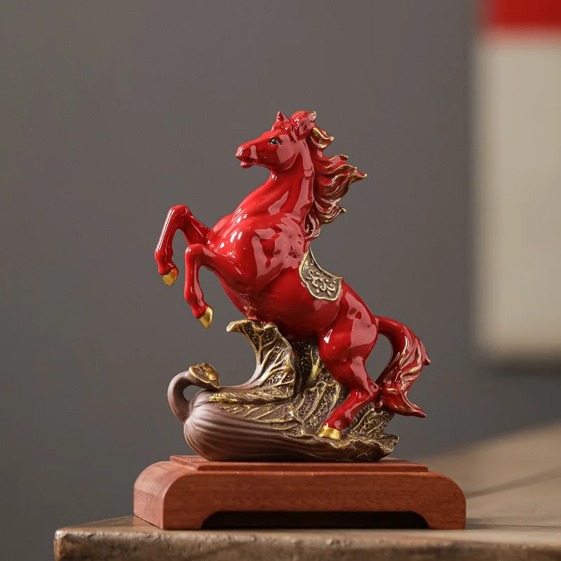 Ceramic Horse Statue, Red Zodiac Animal Wealth Decoration, Home Decoration Craftsmanship