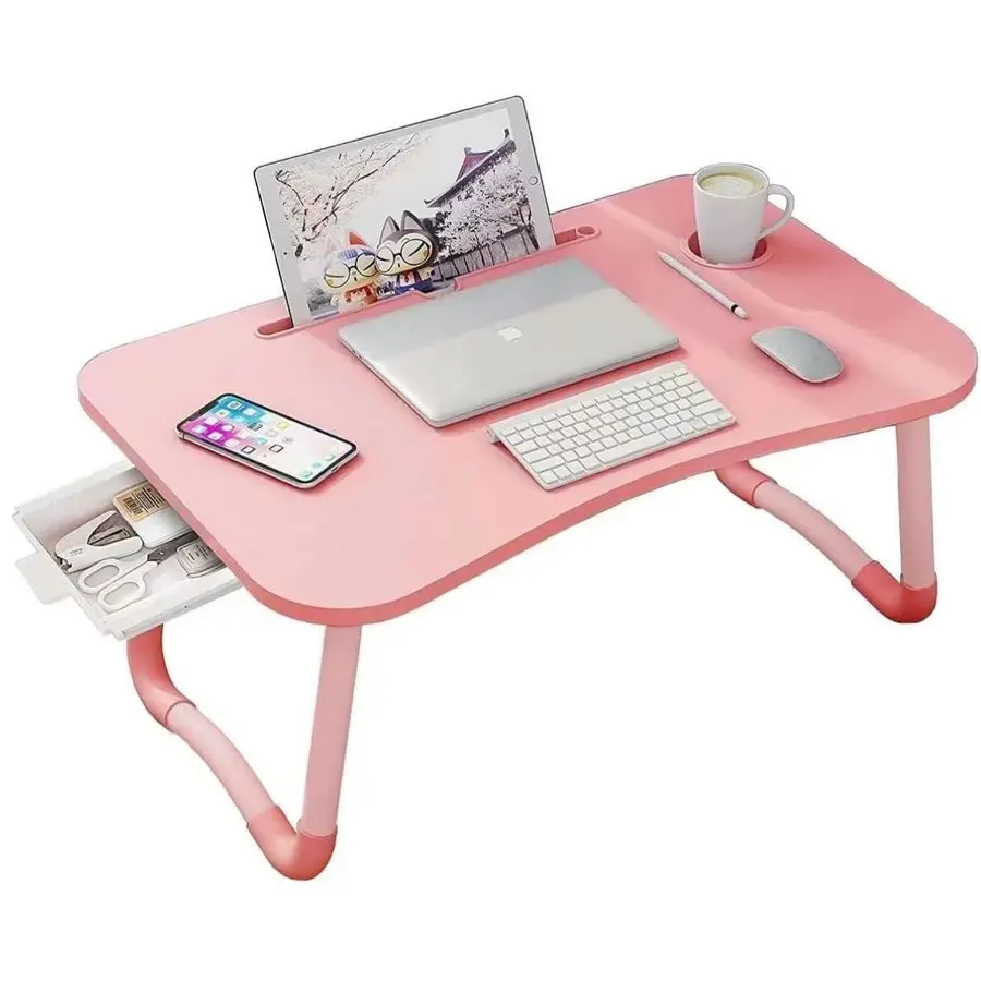 

Desk Foldable Bed Table, Portable Lap Desk Laptop Bed Tray Table with Storage Drawer and Cup Holder, Lap TraysTables Notebook St