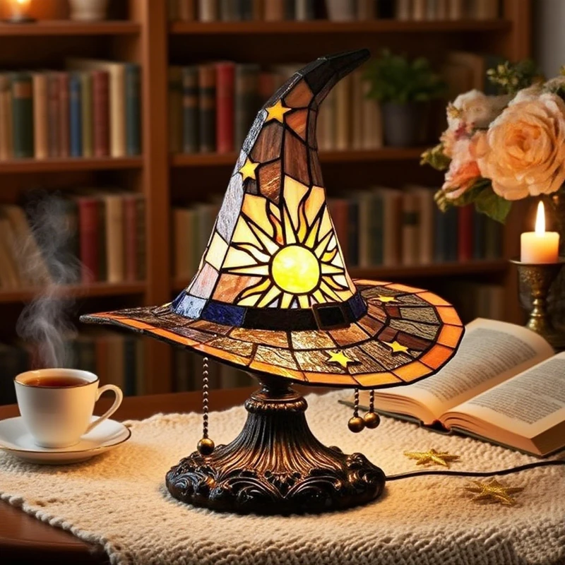 

Хэллоуин витраж шляпа ведьмы светодиодная лампа 18 см с питанием от USB креативная настольная лампа ночник гостиная домашняя спальня украшение