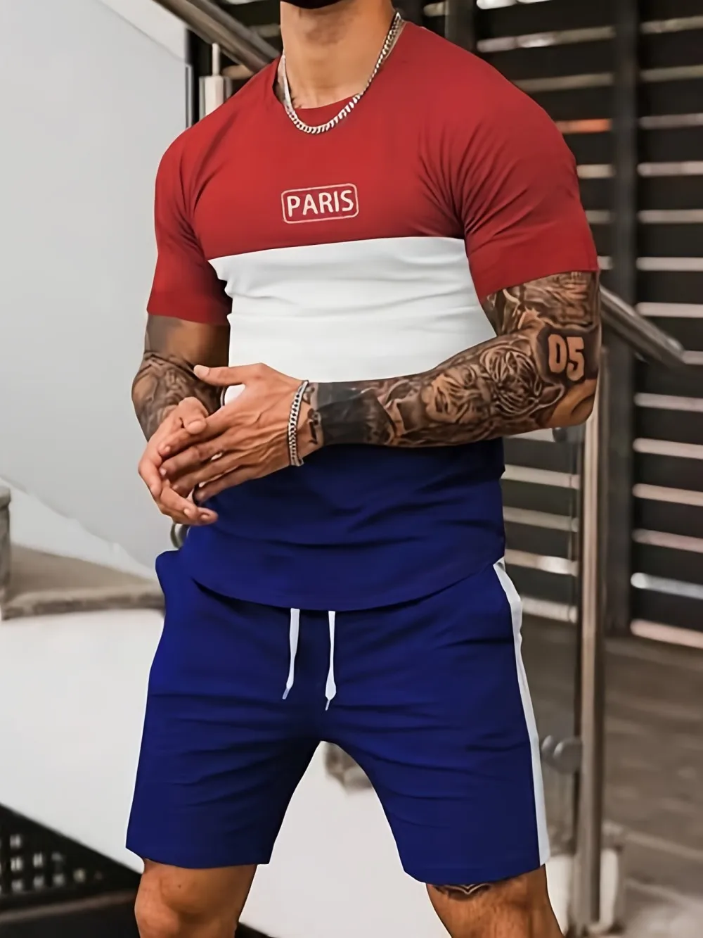 

Men's contrasting king pattern printed T-shirt and shorts set fashionable and loose sports outdoor breathable two-piece set