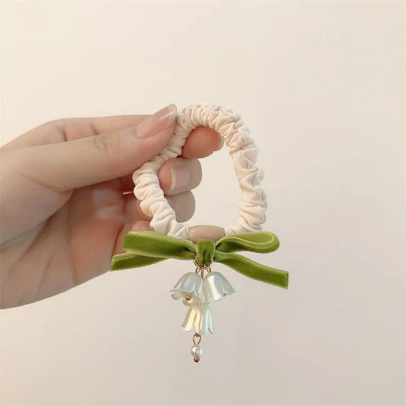 Mori System Hair Ties Bell Orchid Flower Head Rope for Women Girls Rubber Band High Elasticity Durable Hair Scrunchies