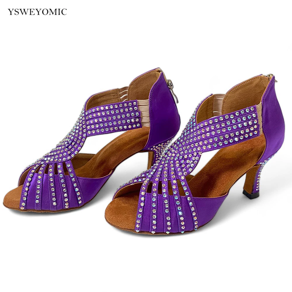 Purple Dance Shoes 2024 Customized Latin Salsa Indoor Dance Shoes Ballroom Crystal Dance Shoes 6cm 7cm 8cm Heels