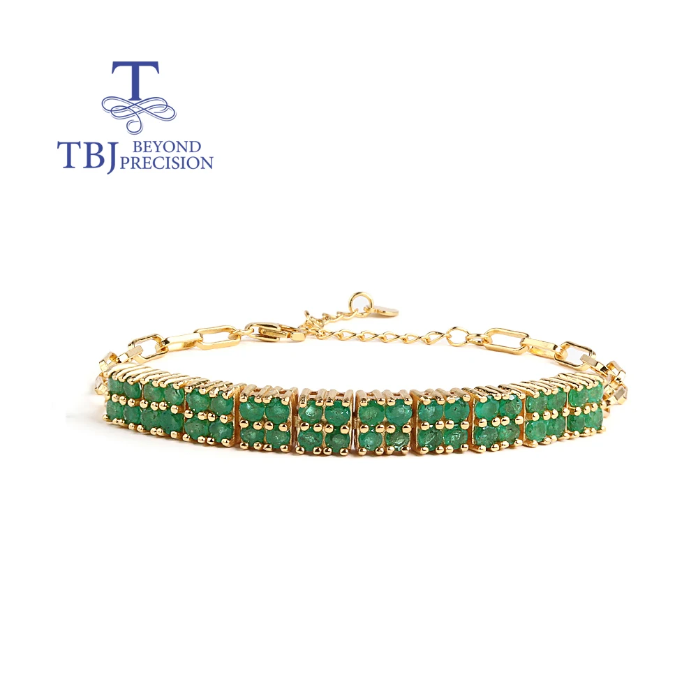 

Women's 925 Sterling Silver bracelet Natural Green Emerald round 2.5mm Real Gemstone Fine Jewelry for Birthday Anniversary Gifts