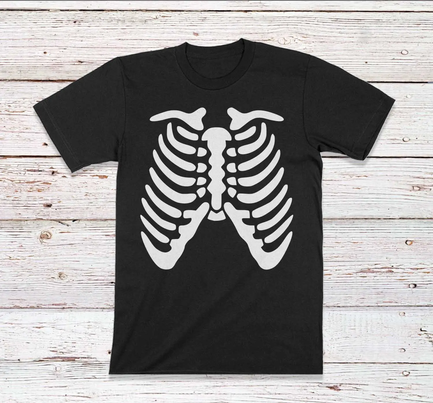 Rib Cage T Shirt Halloween Black Spooky Funny Costume Skeleton Men Female Kids