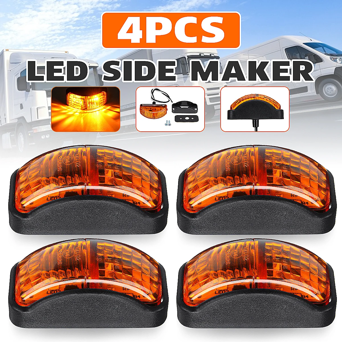 

1/2/4x 2-LED Clearance Lights Car Auto Truck Trailer Side Marker Light Blinker Amber Indicator Led Lights Accessories DC10-30V