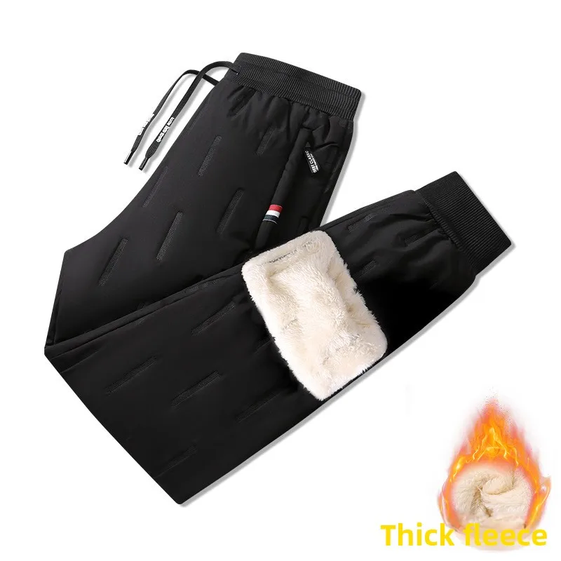 الرجال السراويل الملابس السوداء القطن الرجال حجم كبير المخملية سماكة شتاء دافئ فضفاض مستقيم ملابس كاجوال Y2k