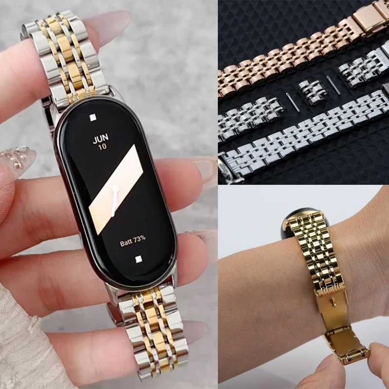 Stainless Steel Watch Strap For Xiaomi Mi Band 10 Smartwatch Bracelet Metal Correa For Xiaomi Mi Band 8 9 10 Watchband Strap