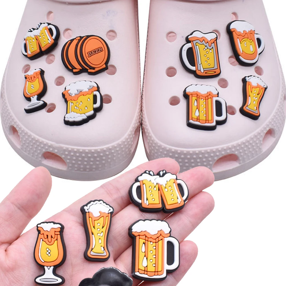 Wholesale 1pcs PVC Shoe Accessories for Crocs Charms Beer Badge Women Sandals Buckle Kids Pins Men Decoration Jeans X-mas Gift