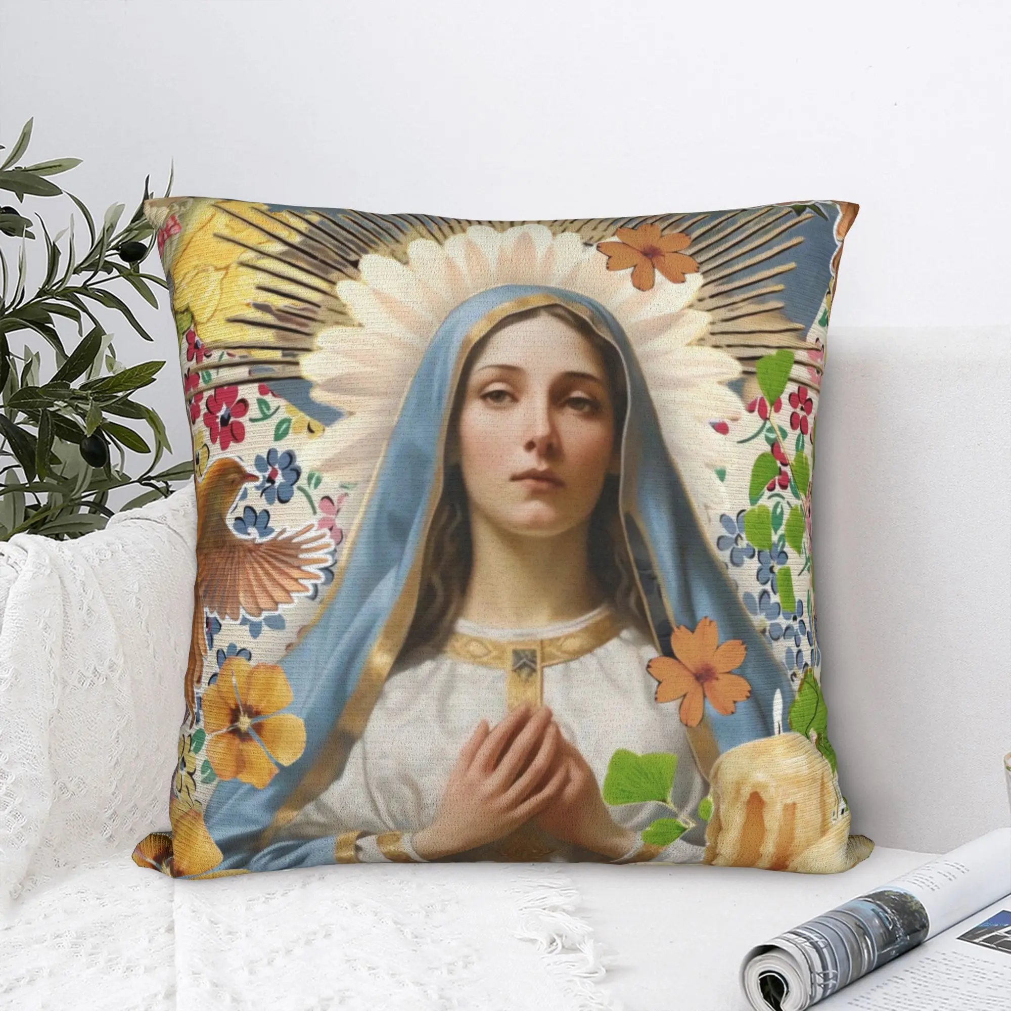 Virgin Mary Cherubs Rose Pillow Case  Soft Pillow Cover For Sofa Bedroom Home Decor Morden Pillowcases