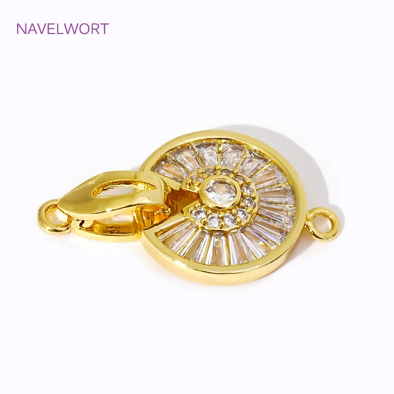 Luxury 18K Gold Plated Round With Zircon Connector Fastener Lock Clasps For Jewelry Making Handmade DIY Pearl Jewelry Fittings