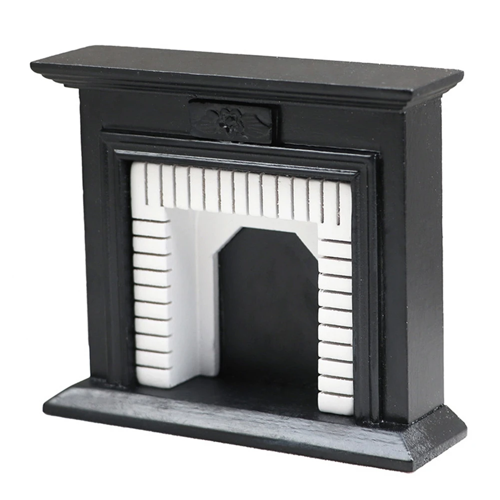 1:12 Decoration Miniature Furniture Room Black Wooden Vintage Fireplace Ornament Props Doll House Accessories