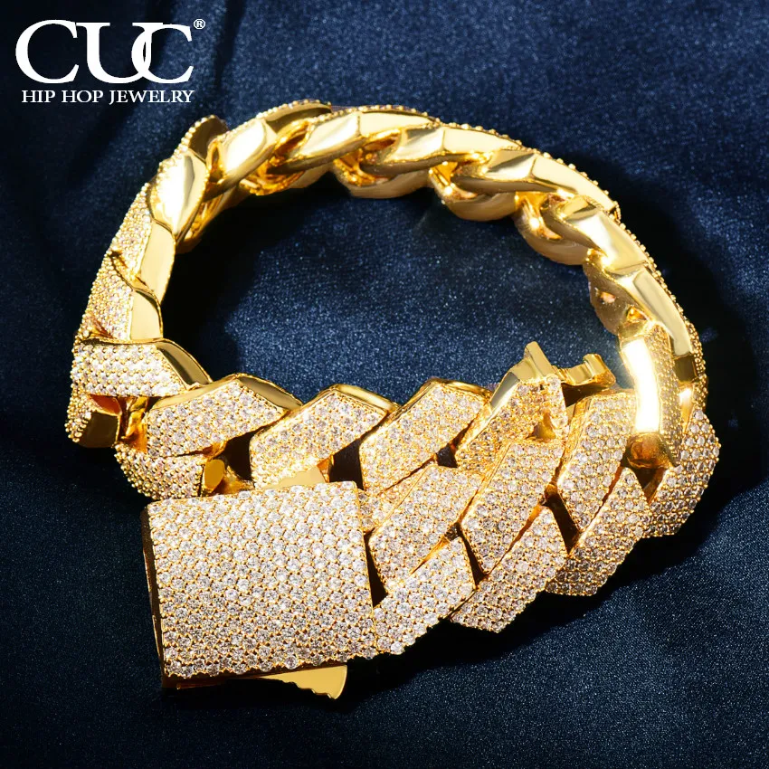 CUC New Men Hip Hop Bracelet 20mm 4 Row Miami Cuban Chain Gold Color Iced Out Zirconia Link Fashion Rock Rapper Jewelry