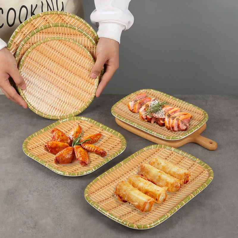 

Minamine Hotpot Side Barbecue Porcelain Imitation Bamboo Woven Dish Specialty Restaurant Dish Dish Snack Dim