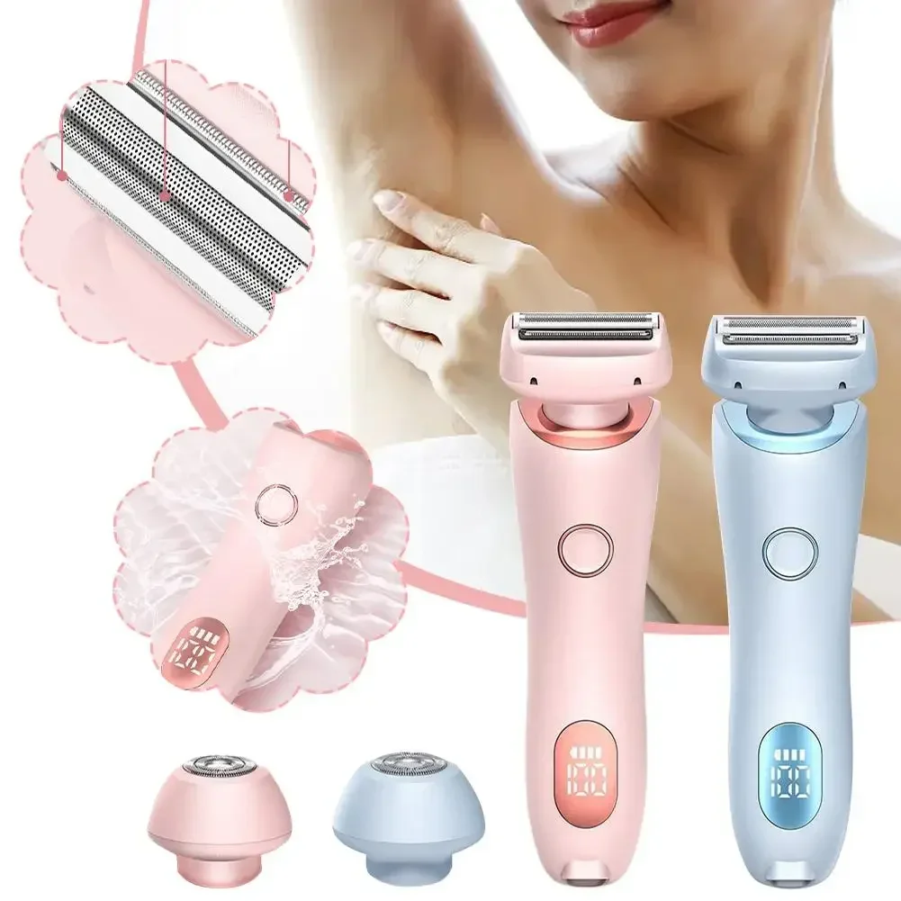 Painless Hair Removal At Home 2 In 1 Electric Shaver Razors for Women Bikini Trimmer for Pubic Hair Wet & Dry Electric Shaver