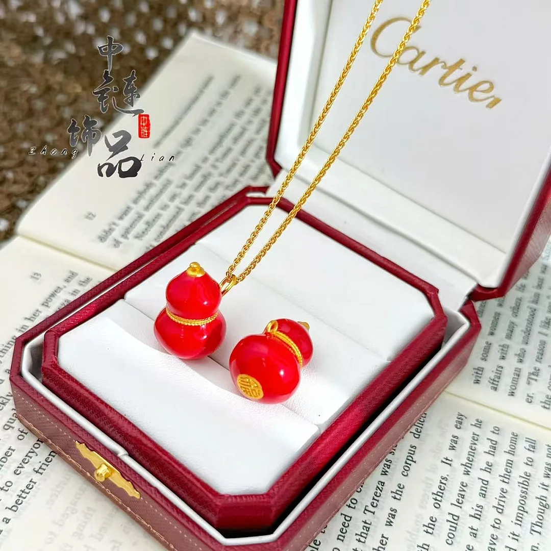 Enamel color seven red gourd pendant colorful dopamine blessing character gourd9999gold