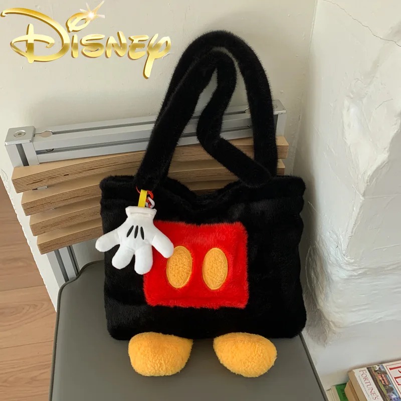 ديزني ميكي ماوس حقيبة يد نسائية جديدة قطيفة كارتون موضة المرأة حقيبة كتف قطيفة سعة كبيرة حقيبة نسائية عادية