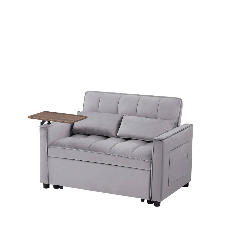 Grey Velvet Soft modern simple  Love seat Sofa converts into a Bed for multiple scenarios