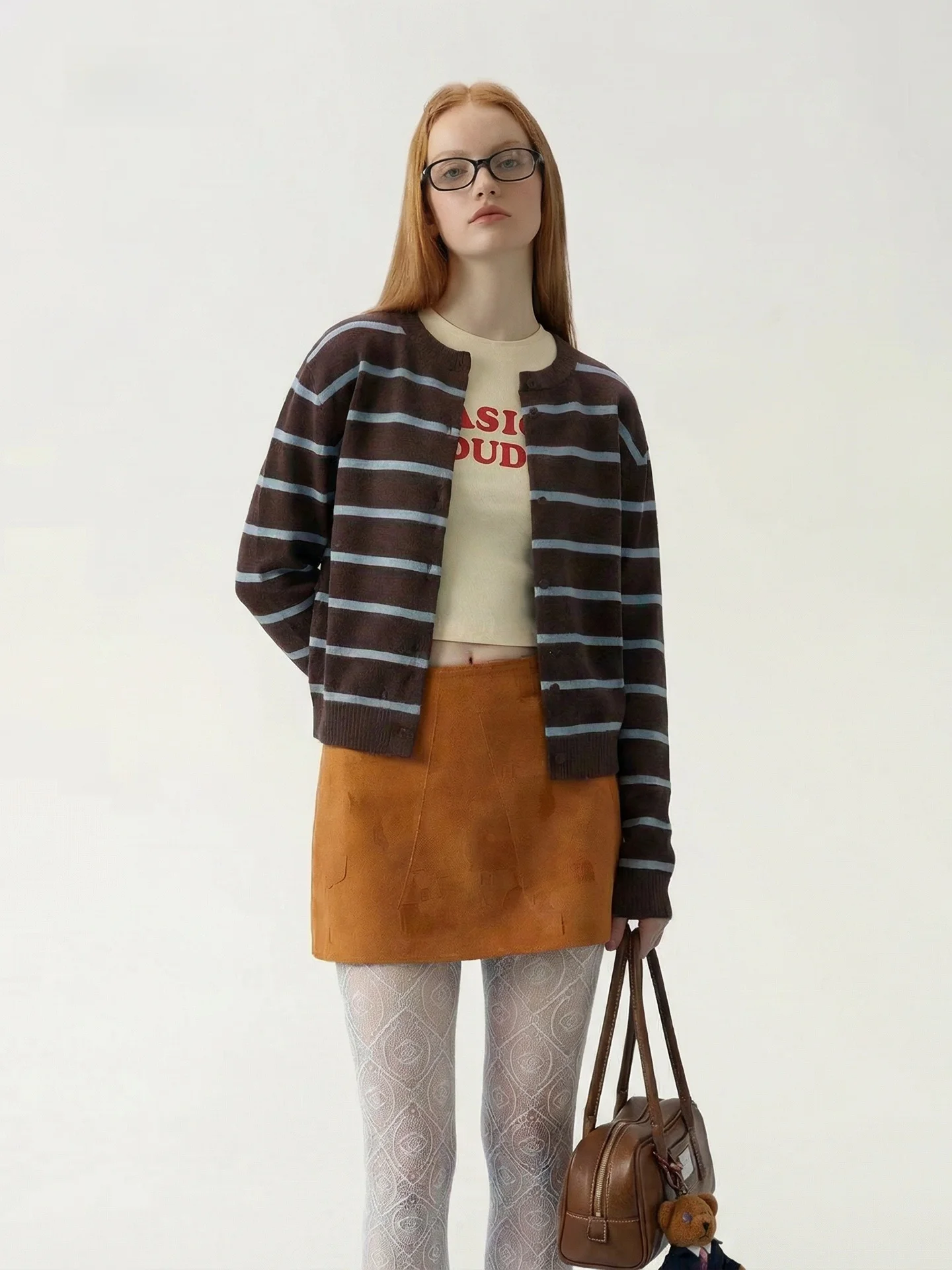

AHMI Women's Long Sleeve Knitted Open Cardigan Soft Cozy Striped Outerwear Vintage Style Loose Fit Comfortable Spring Sweater