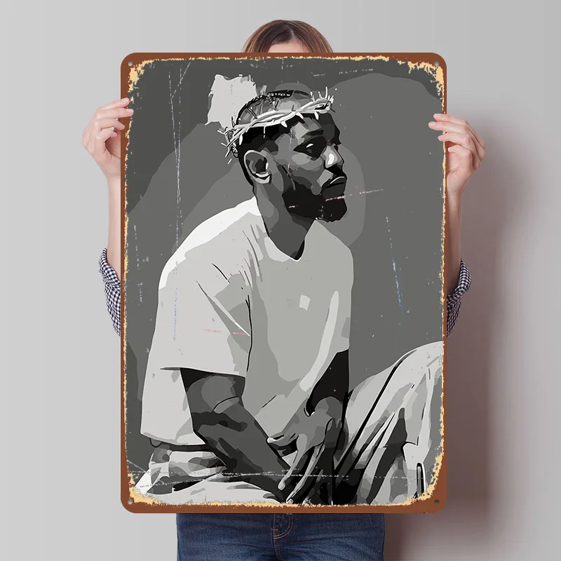 Kendrick Lamar Crown of Thorns Portrait Metal Poster Custom Wall Art Retro Vintage Tinplate Signs for Man Cave Decoration Gaming