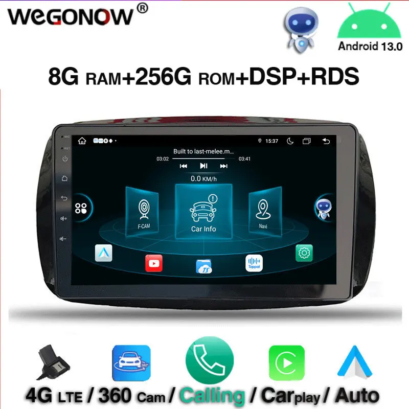 360 cam Carplay DSP IPS Android 13.0 8GB+256GB Car DVD Player RDS Radio GPS map BT 5.0 wifi 4G LTE For Benz SMART 2016 - 2018