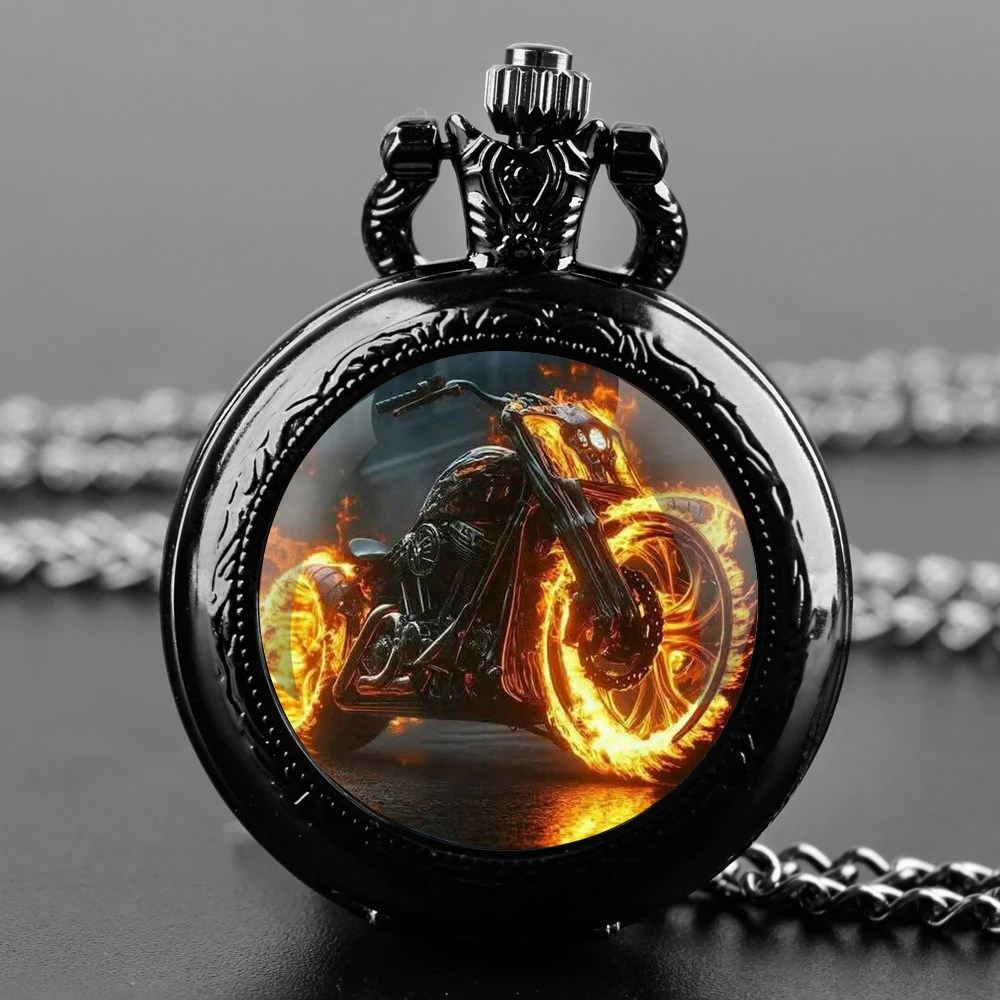 Exquisite Vintage Motorcycle Steampunk Quartz Pocket Watch Necklace Jewelry Pendant Chain Ideal Gift for Men & Women and Kids