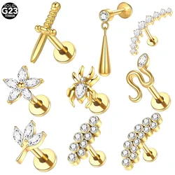 1pcs Titanium Star Labret Piercings 16G Internally Threaded Spider Flower Knife Snake Stud Earring Helix Piercing Jewelry