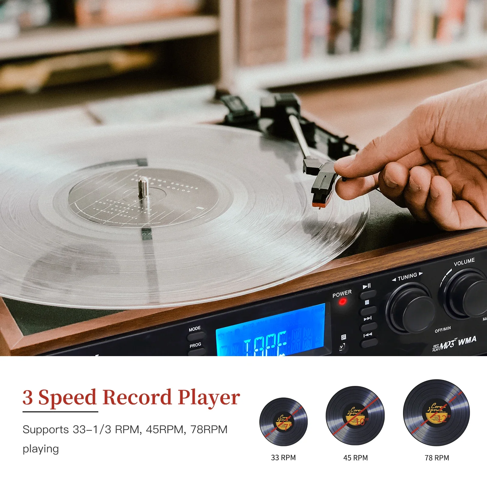 Wanling بلوتوث القرص الدوار USB مشغل كاسيت مشغل الفونوغراف الفينيل CD سجل AM FM راديو مشغل تسجيل مع مكبرات الصوت #6