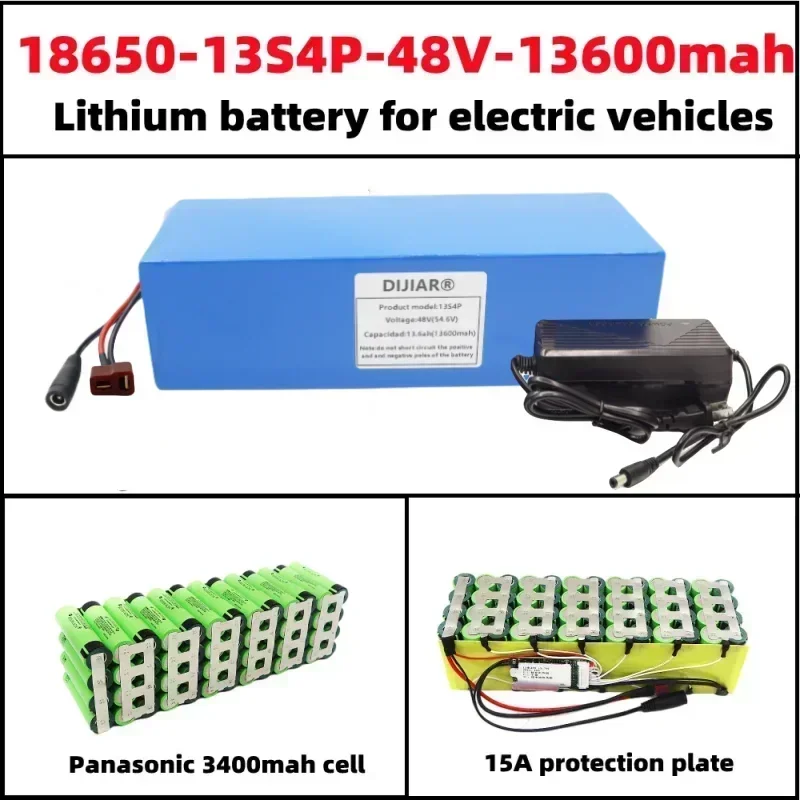 Lite ion battery pack, 48V charger, 13600 mAh, 18650 3400 mAh battery, 13S4P, 13.6AH, plug T-XT60, 48V2A, new model