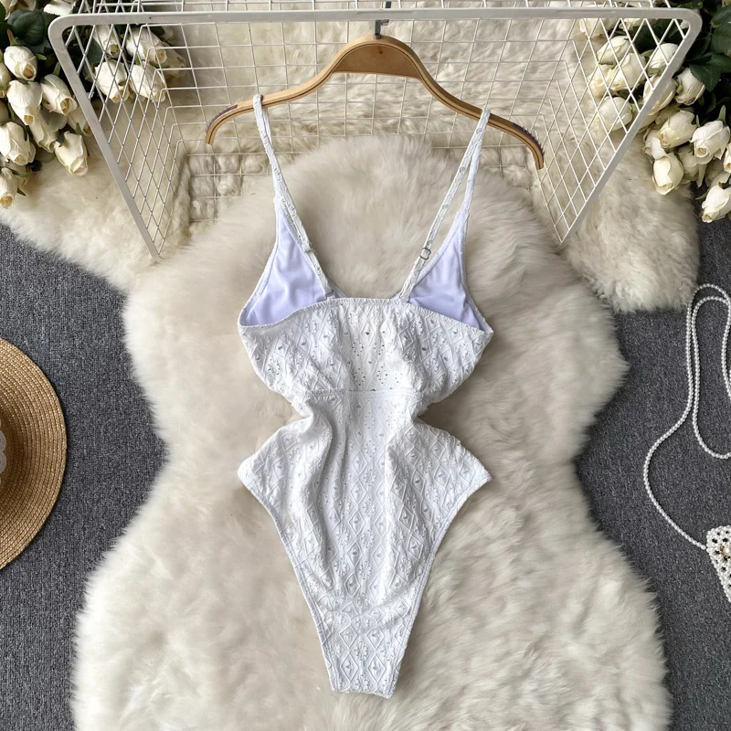 

Hong Kong Sle Summer New Faion High Waist Monokini Sexy Thong Strap Design Sensual Advanced Feel Tka Embroidery One-Piece...