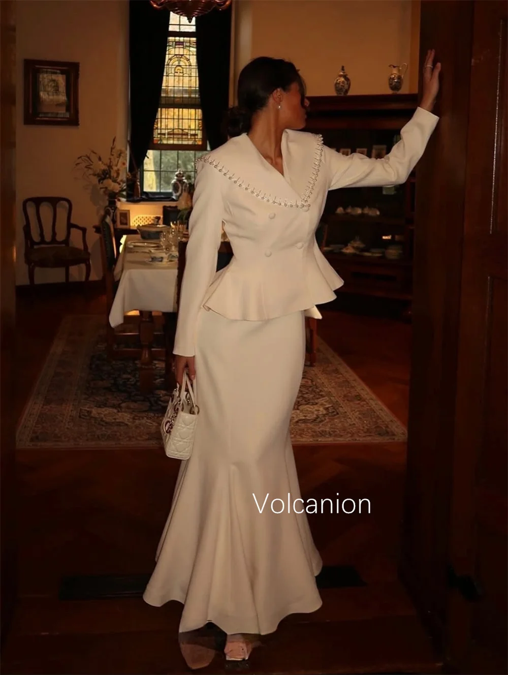 Vestidos largos con cuello en V y trompeta con botones plisados, Jersey informal personalizado, ocasión a medida, cóctel, clásico, exquisito