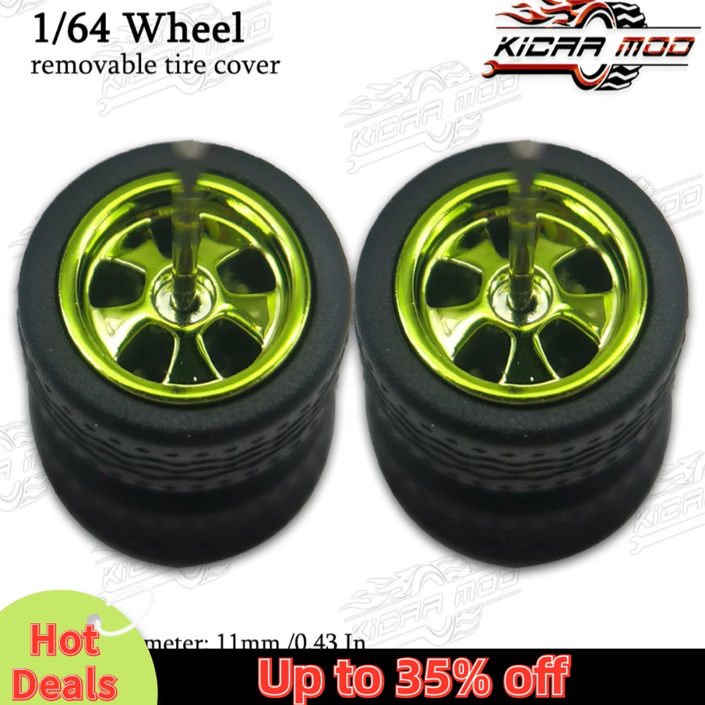 1/64 Model Car Wheels with Rubber Detachable Tires Blade Spoke Refitting Parts for Diecast Toys Hot Wheels Matchbox D:11mm 1 Set