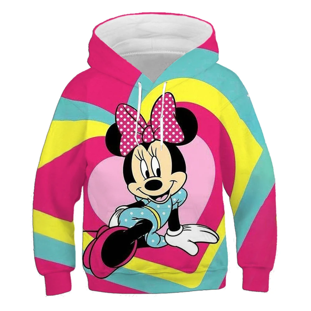 Sweat à capuche 3D à manches longues pour fille de 1 à 14 ans, sweat-shirt décontracté avec dessin animé Disney Mickey Mouse, pr